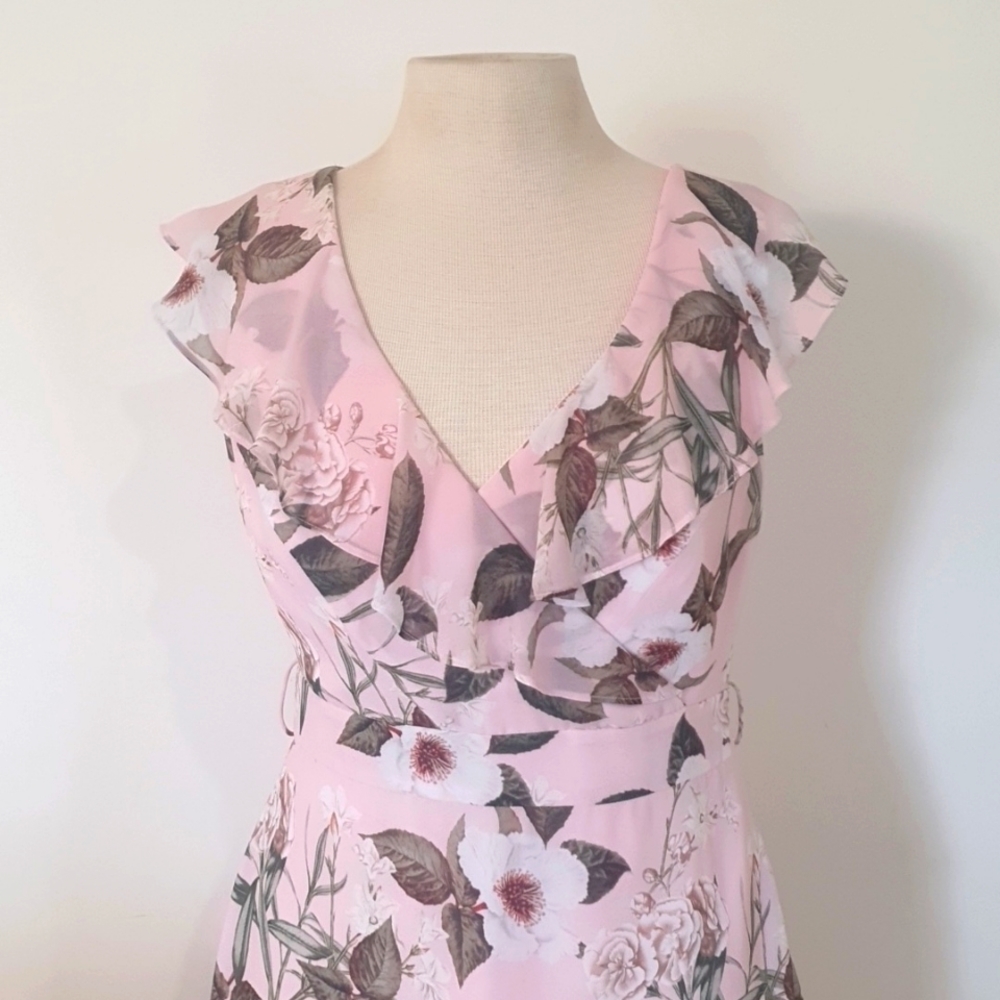 Forever New Size 10 Pink Floral Ruffle Dress - Picture 2 of 7